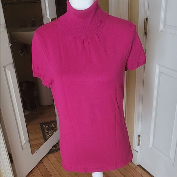 ANN TAYLOR FUSCHIA SILK BLEND TURTLE NECK - Picture 2 of 5